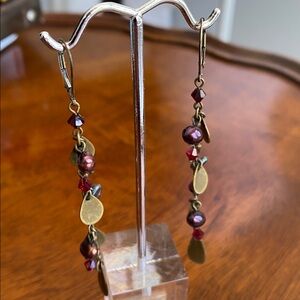 Elegant Dangle Earrings with Red, Purple and Gold Accents